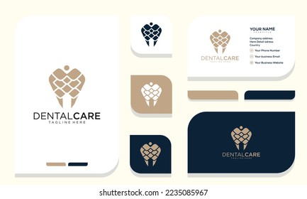 Dentistry care clinic logo design with geometric line abstract dental logo and business card