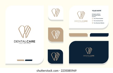 Dentistry care clinic logo design with geometric line abstract dental logo and business card