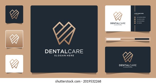 Dentistry clinic logo design with geometric line abstract dental logo and business card