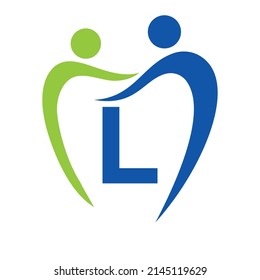 Dentistry Clinic Logo On Letter L Concept. Family Dental Care Symbol. Dental Dentist Logo Sign