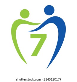Dentistry Clinic Logo On Letter 7 Concept. Family Dental Care Symbol. Dental Dentist Logo Sign