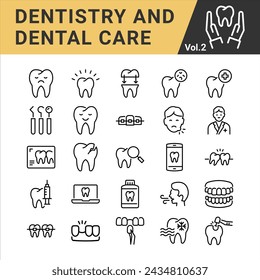 Dentistry and Dental Care  vector icon set