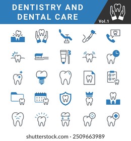 Dentistry and Dental Care vector icon set