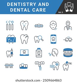 Dentistry and Dental Care vector icon set