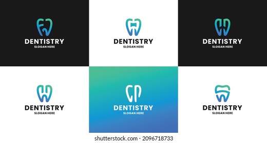 dentistry, dental combine with initials letter logo design.