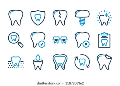 Dentistry and Dental medicine related line icon set. Stomatology vector icons.