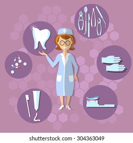 Dentistry dentist stomatology  doctor treatment caries clinic prosthetics tooth hygiene toothbrush vector concept 