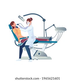 Dentistry flat icon with dentist drilling tooth vector illustration
