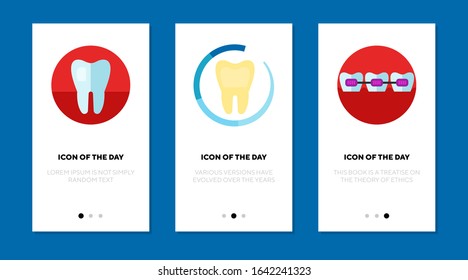 Dentistry flat icon set. Tooth, molar, braces isolated sign pack. Dental care, dentist, stomatology concept. Vector illustration symbol elements for web design