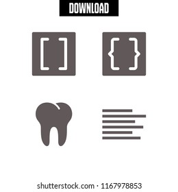 dentistry icon. 4 dentistry vector set. brackets, tooth and align left icons for web and design about dentistry theme