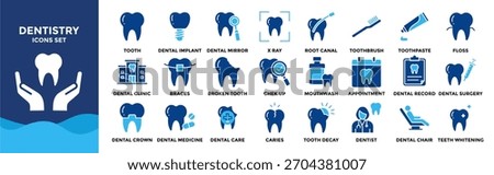Dentistry icon collection set. Containing design Tooth Dental Implant, Dentist, Dental Clinic, Dental care	