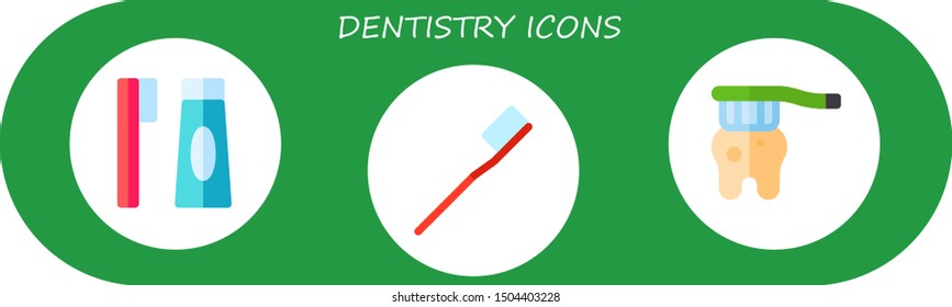 dentistry icon set. 3 flat dentistry icons.  Simple modern icons about  - toothbrush, tooth