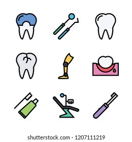 dentistry icon set. vector set about tooth, prothesis, broken tooth and toothbrush icons set.