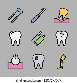 dentistry icon set. vector set about caries, toothbrush, prothesis and broken tooth icons set.