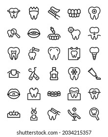 Dentistry Icon Set - Vector Illustration . Teeth, Dental, Dentistry, Implant, Toothpaste, Toothbrush Icons .
