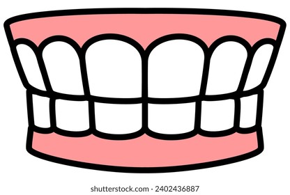 Odontología: Imagen icónica de dentaduras, dibujo de línea simple, Ilustración vectorial