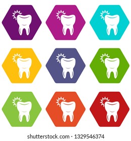 Dentistry icons 9 set coloful isolated on white for web