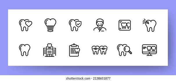 Dentistry icons set. Icons tooth protection, clean teeth, implant and dentistry. Dental care concept. Vector EPS 10.