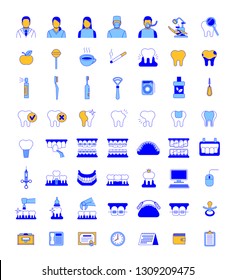 Dentistry icons. Thin line vector signs of dental clinic services. Oral health care concepts. Mouth hygiene, dental implants, surgery, orthodontic. Dentist office staff. Teeth diseases and treatment.