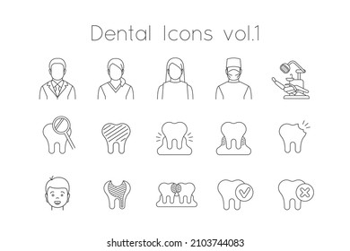 Dentistry Icons. Thin Line Vector Signs Of Dental Clinic Services. Oral Health Care Concepts. Dentist Office Staff. Teeth And Gums Diseases And Treatment. Black Outline Pictograms