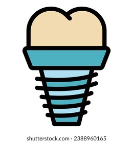 Dentistry implant icon outline vector. Dental care. Braces dent color flat