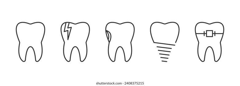 DENTISTRY line icon set. Dentist,  Teeth, Human Health, Implant, Dental Braces. Vector illustration