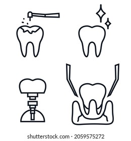 Dentistry line icon set Tooth logo Such clean protect treat sign Prosthetics suitable for patients Health concept style Fashion print clothes apparel greeting invitation card cover flyer poster banner