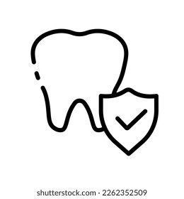 Dentistry line icon. Tooth, injection, anesthesia, root, gum, mouth, enamel, artificial limb, doctor, Dentist, xray prosthesis, examination, treatment, medicine. Vector line icon on white background