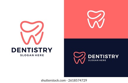 Dentistry logo design. Abstract dental shape vector design with minimalist line style