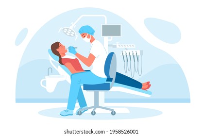 Dentistry medical checkup in hospital, doctor dentist in mask examining patient teeth