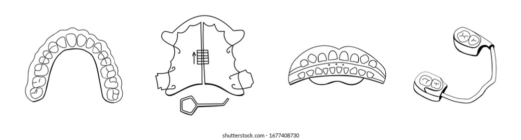 Dentistry.Set orthodontic apparatus for correcting the position of the teeth and the occlusion. 