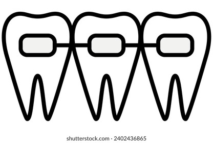 Dentistry: Orthodontic appliances and metal brackets used to straighten teeth, Vector Illustration