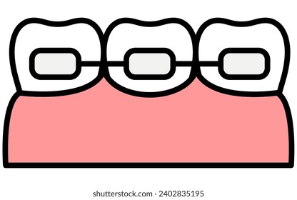 Dentistry: Orthodontic appliances and metal brackets used to straighten teeth, Vector Illustration