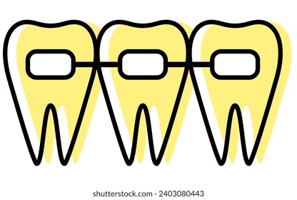 Dentistry: Orthodontic appliances and metal brackets used to straighten teeth, Vector Illustration