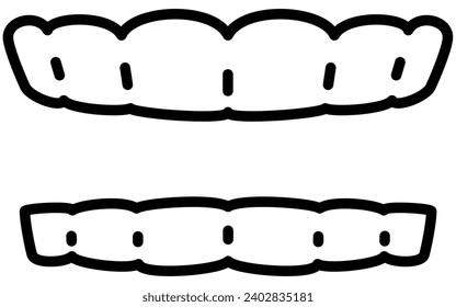 Odontología: aparatos ortodónticos utilizados para enderezar dientes, conjuntos superiores e inferiores de bocas, Ilustración vectorial