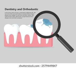 Dentistry and Orthodontic. Teeth medicine treatment and magnifying glass stock illustration