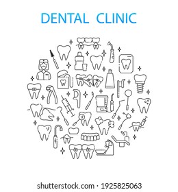 Dentistry and orthodontics line icon set. Thin linear signs for dentistry clinic. Dental care equipment and medical elements. Orthodontics concept.