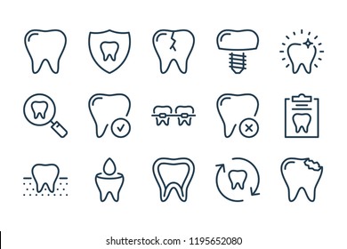 Dentistry and orthodontics related line icons. Dentist and dental health vector linear icon set.