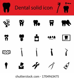 Dentistry orthodontics vector icons, modern collection of solid symbol. Set includes icons as implant tooth, oral hygiene