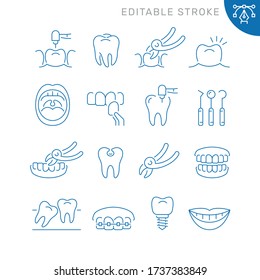 Dentistry related icons. Editable stroke. Thin vector icon set