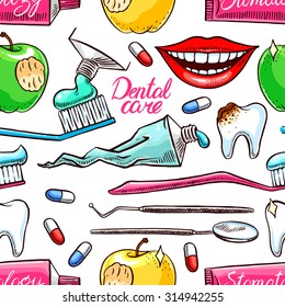 Dentistry. seamless background of dental tools. hand-drawn illustration
