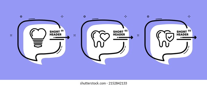 Dentistry set icon. Stomatology. Tooth, treatment, white teeth, health. Health care concept. Infographic timeline with icons and 3 steps. Vector line icon for Business and Advertising