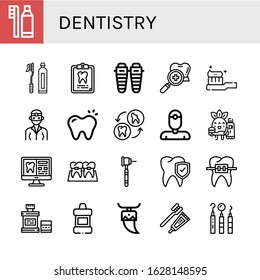 dentistry simple icons set. Contains such icons as Dental hygiene, Toothbrush, Dental record, Shin, Dental checkup, Tooth Brush, Dentist, can be used for web, mobile and logo