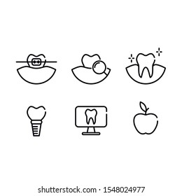 Dentistry. Stomatology. Teeth. Braces. Implant. Dental Radiography and Diagnosis. X-ray - Vector Icon Set