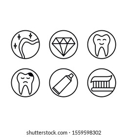 Dentistry. Stomatology. Teeth. Toothbrush. Toothpaste. Cleaning. Whitening.  - Vector Icon Set