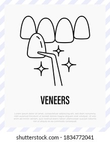 Dentistry, Stomatology. Veneers, Dental Reconstruction. Thin Line Icon, Vector Illustration.