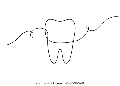 Dentistry teeth continuous one line drawing minimalist clean smile healthy dental vector illustration