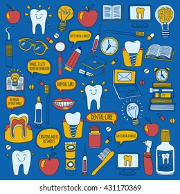 Dentistry Vector doodle set of icons Children dental care