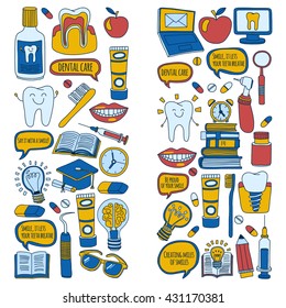 Dentistry Vector doodle set of icons Children dental care