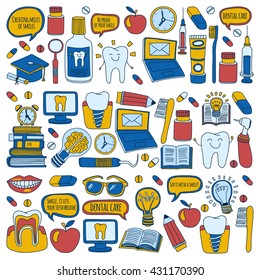 Dentistry Vector doodle set of icons Children dental care